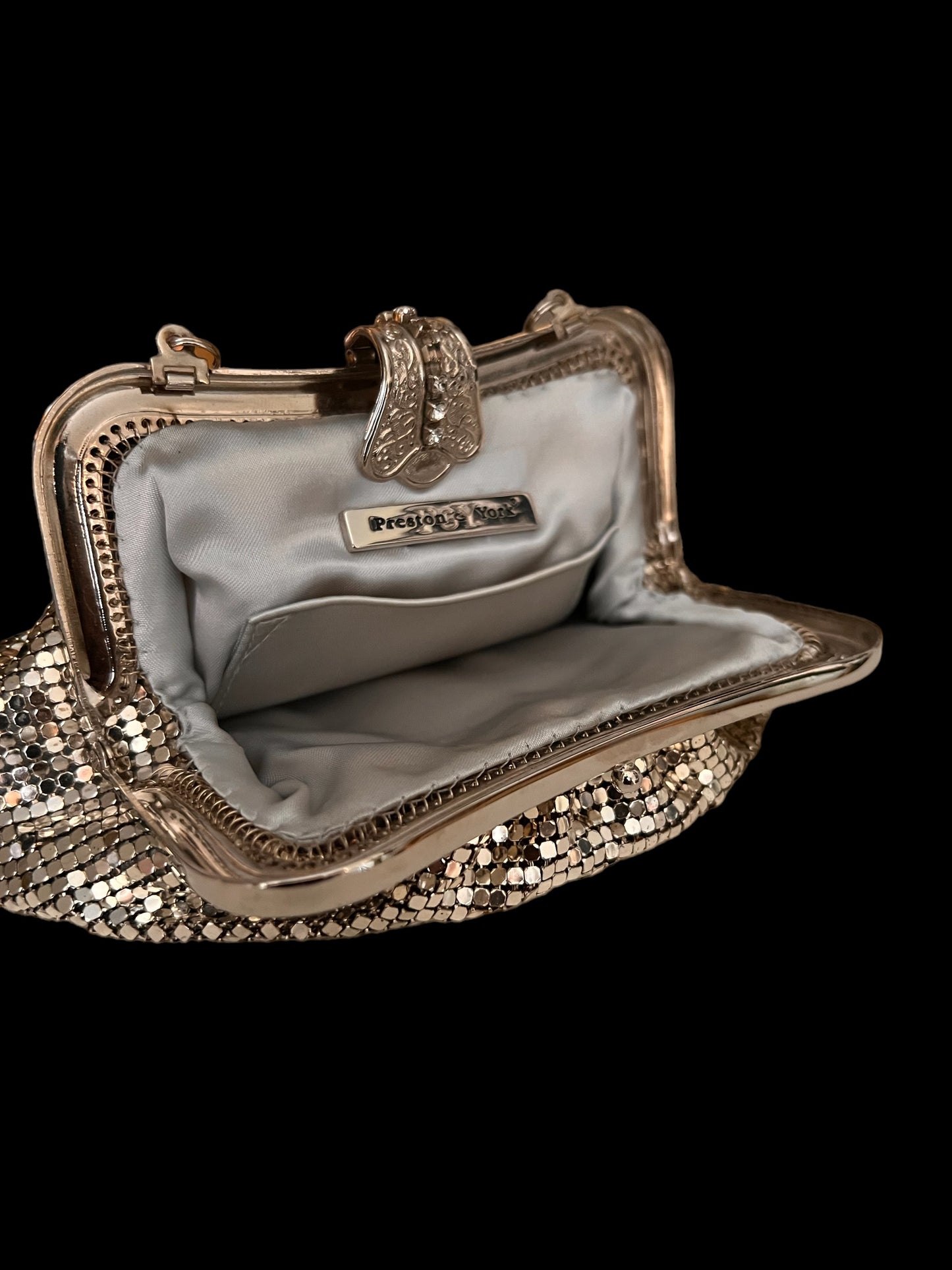 1950's Silver Mesh Purse Rhinestone